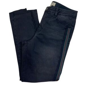 Democracy Women's Jeans Sz 6 Raw Hem Ankle Black Side‎ Stripe Lace "Ab"solution